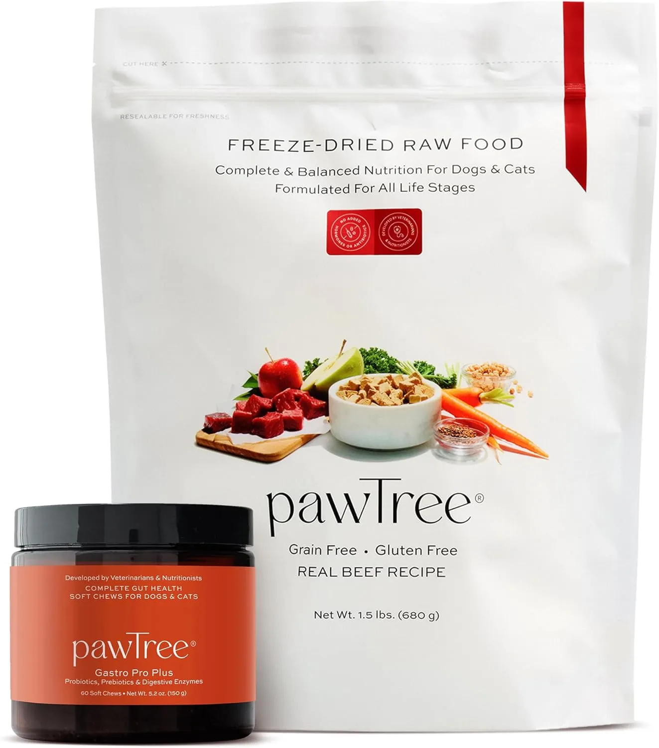 pawTree Bundle for Dogs & Cats  Freeze-Dried Raw Food (1.5 lbs, Beef) & Gastro Pro Plus (60 ct)  Complete Nutrition & Digestive Support
