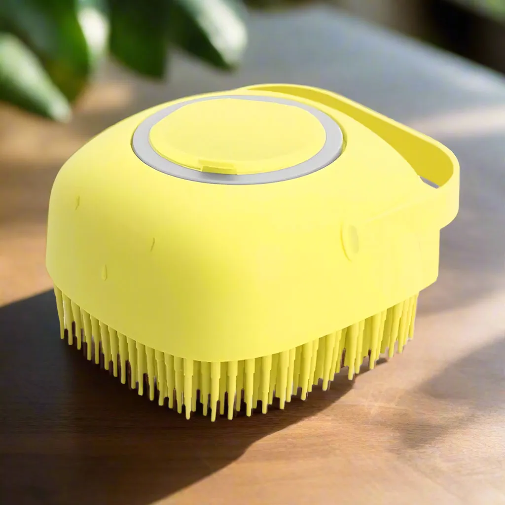 Pet Grooming Brush with Soft Silicone Bristles for Gentle Cleaning & Massaging - Yellow, Pink, Blue