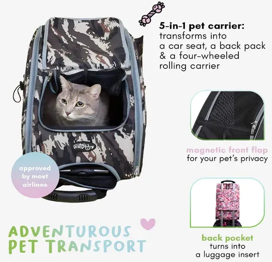 Petique 5-in-1 Pet Carrier for Dogs Cats and Small Animals Pink Camo