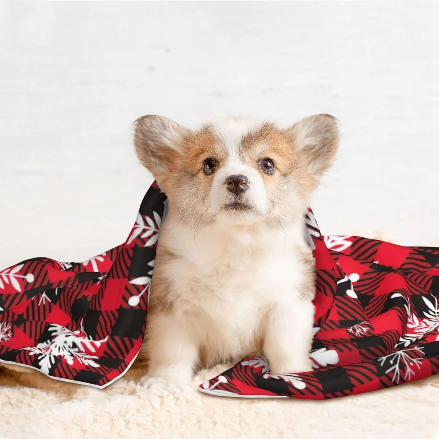 Plush Pet Blanket Christmas Snowflakes Black Red Buffalo Plaid 3D Paw Print Design Soft Fluffy Blankets Throw for Dog Puppy Cat Kitten Pets Gifts Small