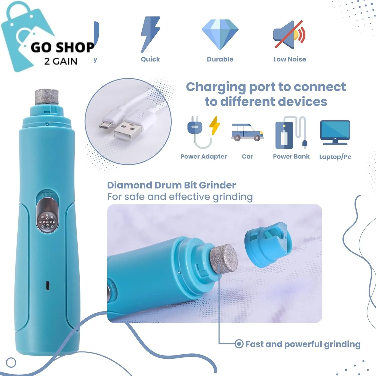 Professional Pet Dog Nail Grinder with High Speed 3 Ports 2 Sleeve Fits Different Pets