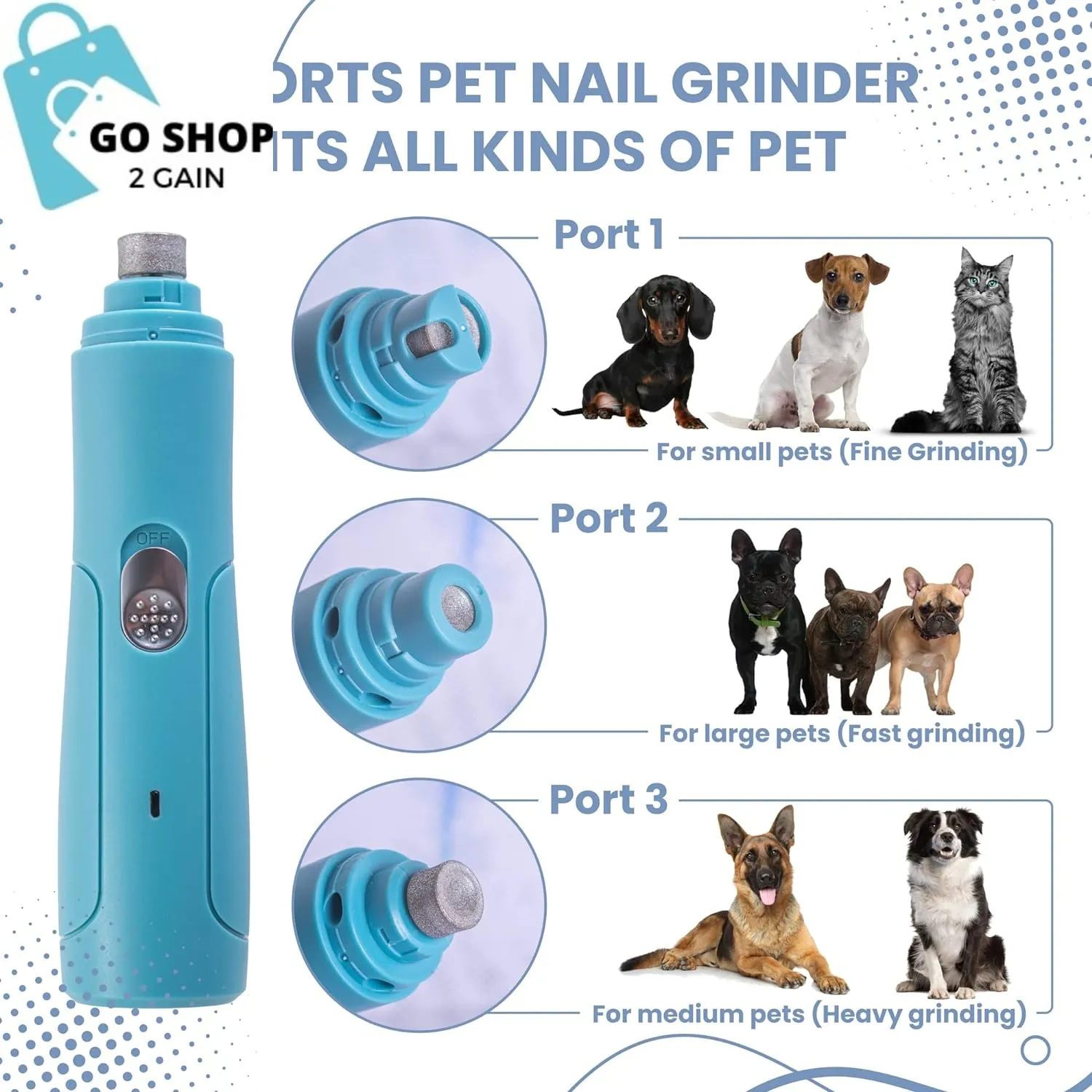 Professional Pet Dog Nail Grinder with High Speed 3 Ports 2 Sleeve Fits Different Pets