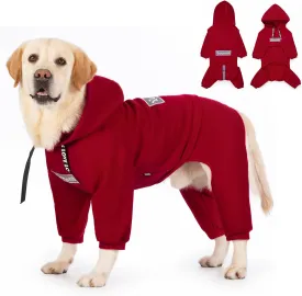 Red, X-Large Dog Winter Coat - Pullover 4 Legs Warm Hooded Sweatshirt Fleece Hoodie for Large Medium Dogs