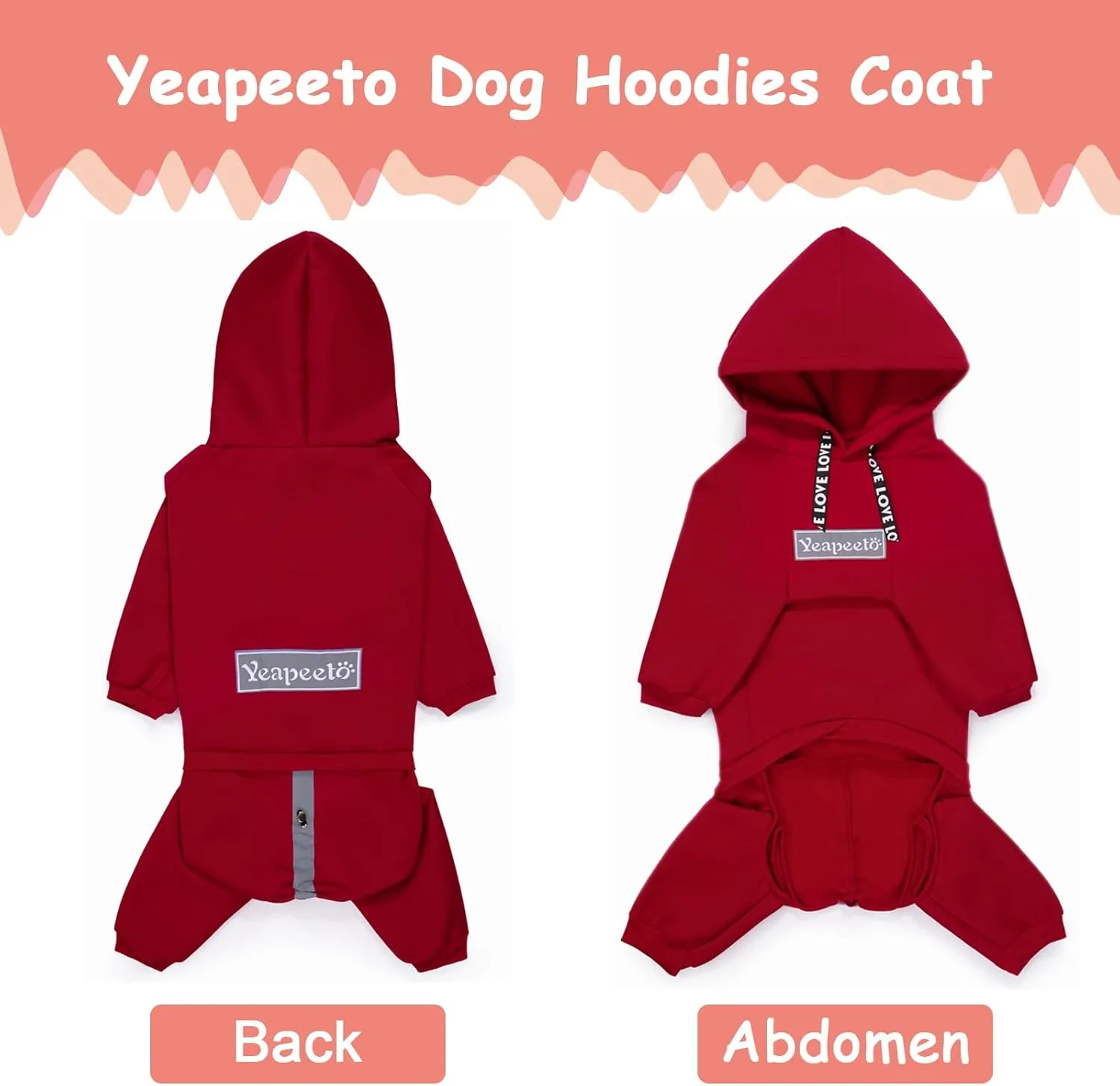 Red, X-Large Dog Winter Coat - Pullover 4 Legs Warm Hooded Sweatshirt Fleece Hoodie for Large Medium Dogs