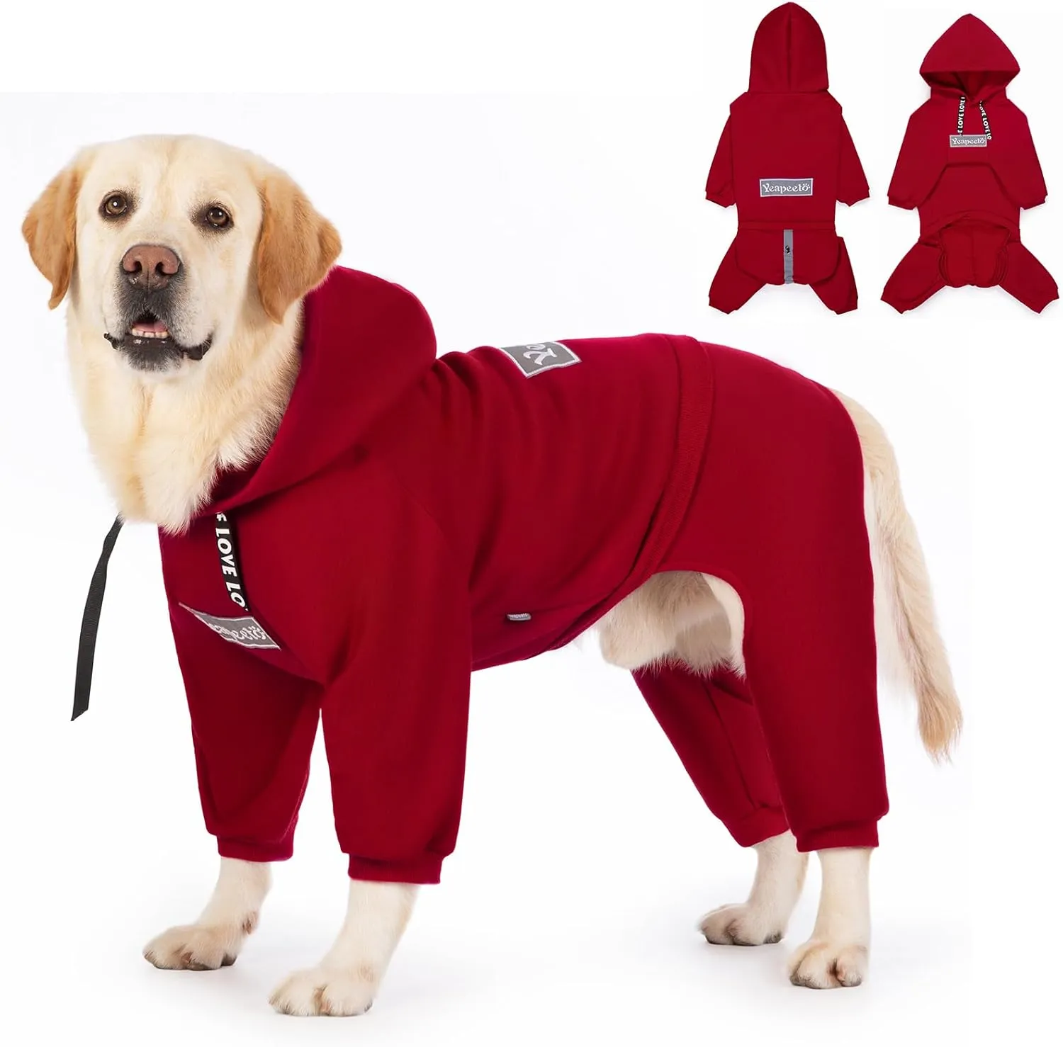 Red, X-Large Dog Winter Coat - Pullover 4 Legs Warm Hooded Sweatshirt Fleece Hoodie for Large Medium Dogs
