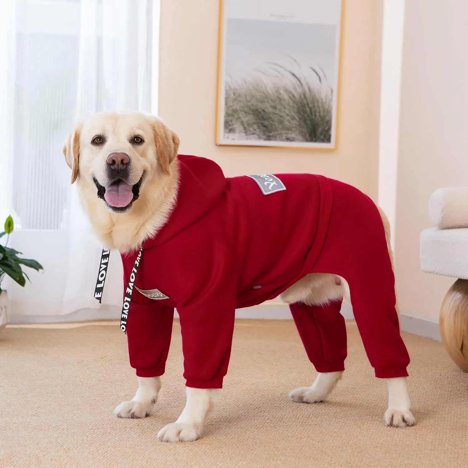 Red, X-Large Dog Winter Coat - Pullover 4 Legs Warm Hooded Sweatshirt Fleece Hoodie for Large Medium Dogs