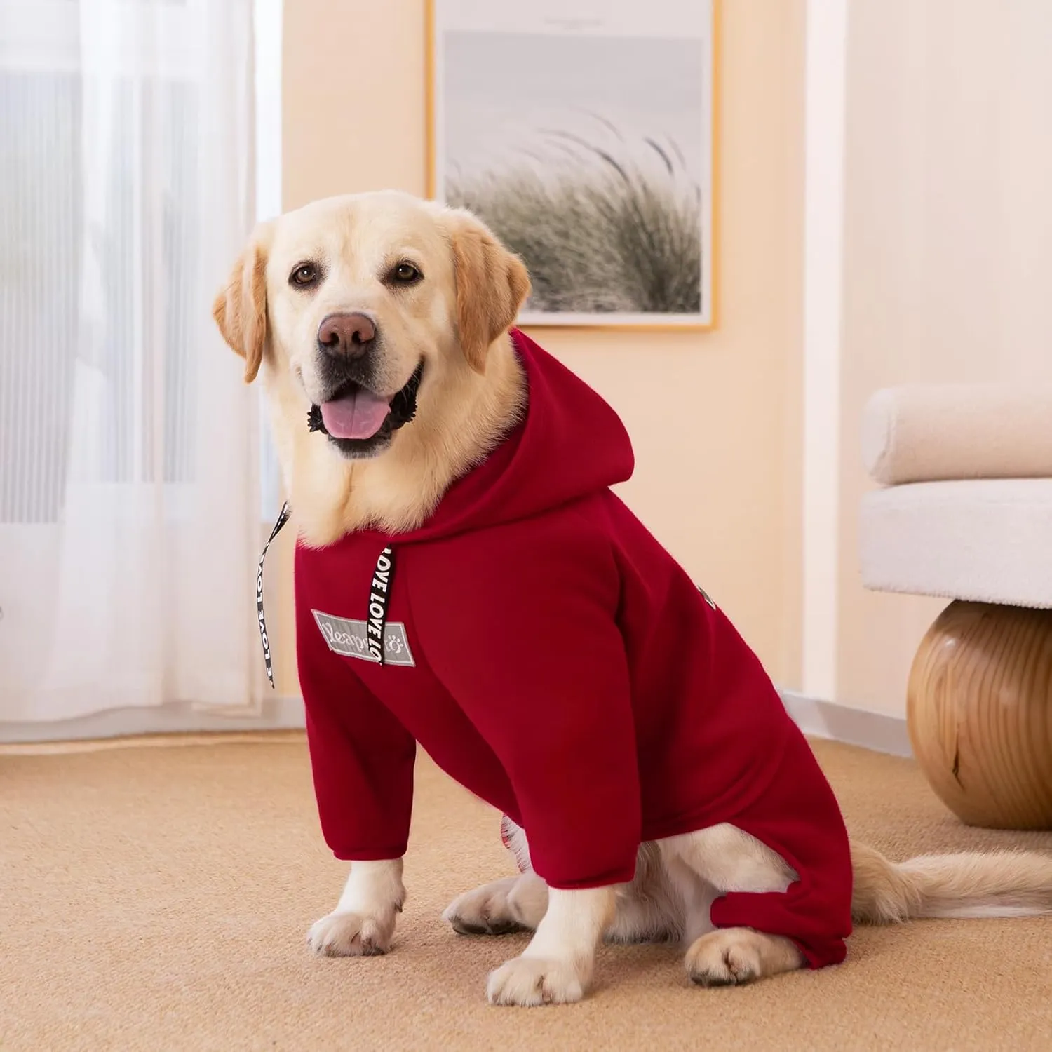 Red, X-Large Dog Winter Coat - Pullover 4 Legs Warm Hooded Sweatshirt Fleece Hoodie for Large Medium Dogs