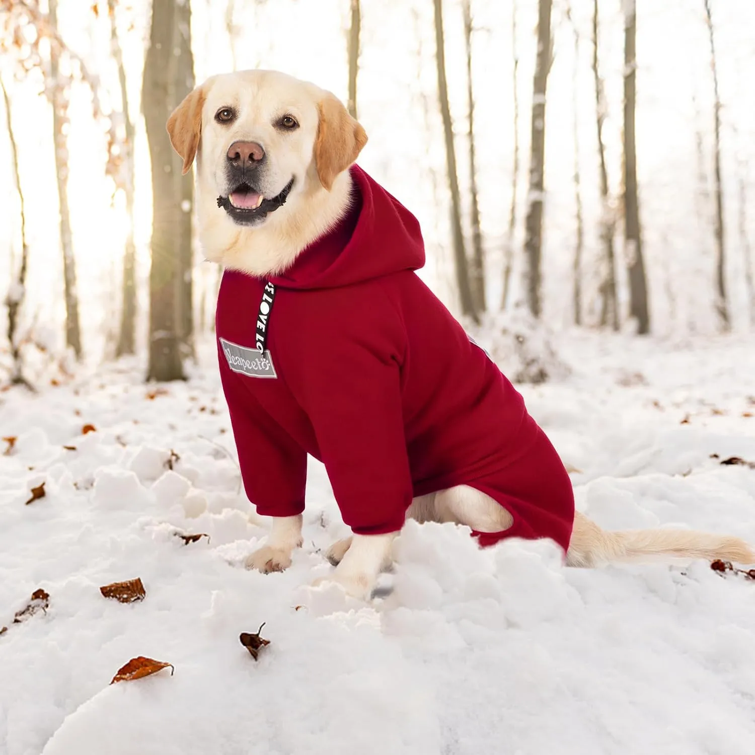 Red, X-Large Dog Winter Coat - Pullover 4 Legs Warm Hooded Sweatshirt Fleece Hoodie for Large Medium Dogs