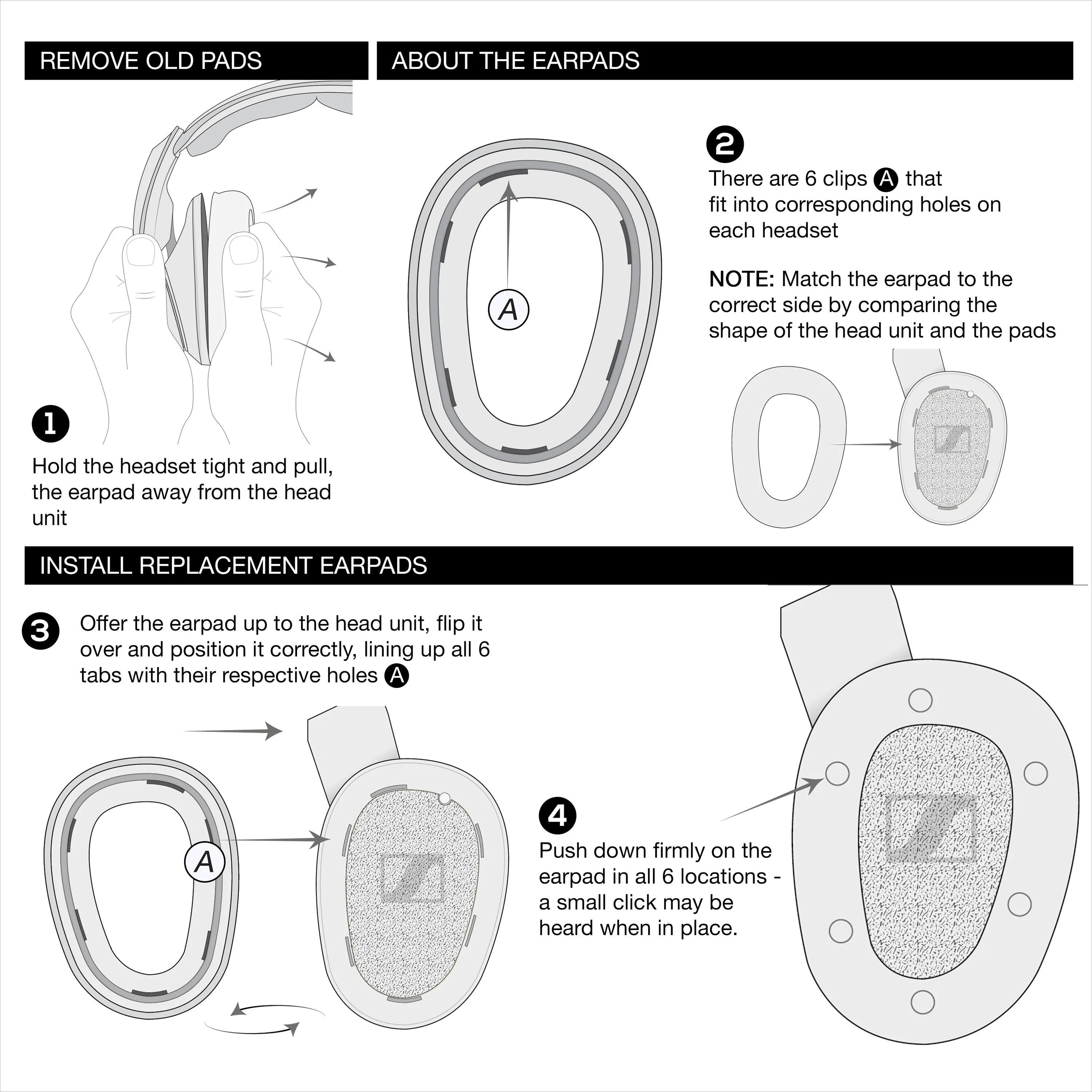 Replacement Earpads for for Sennheiser GSP500, GSP550, GSP600 & GSP670 Headphones - PU Leather & Memory Foam