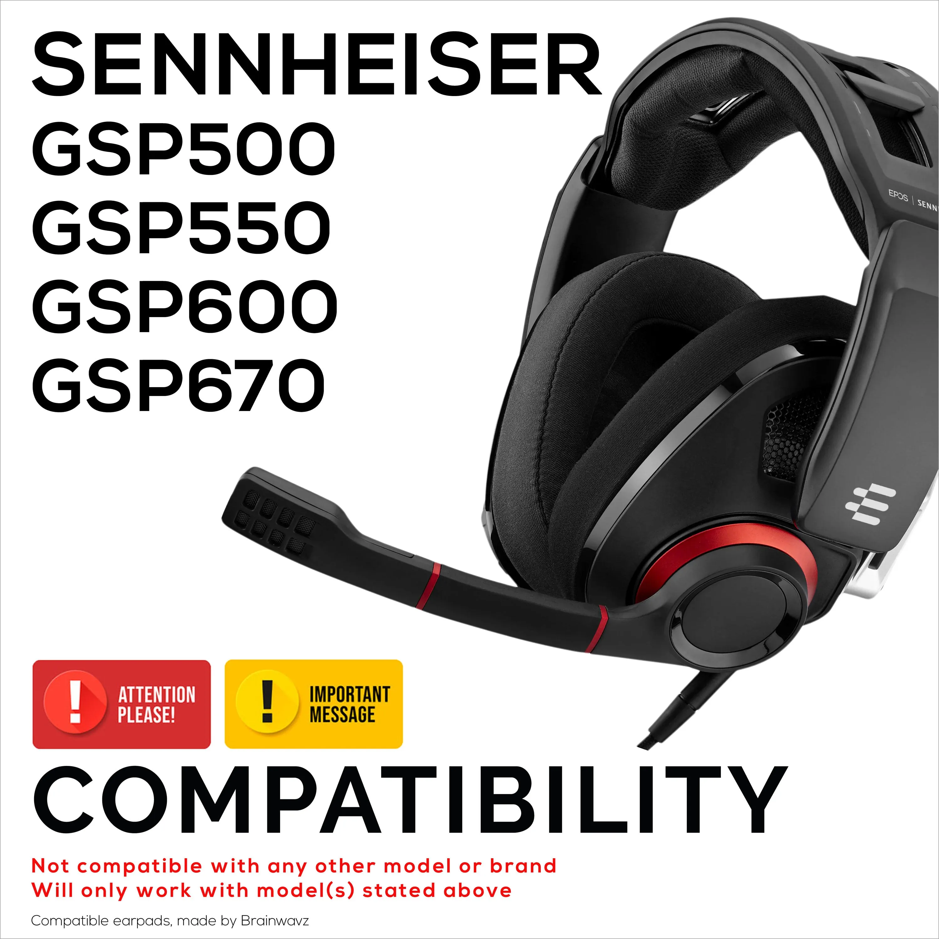 Replacement Earpads for for Sennheiser GSP500, GSP550, GSP600 & GSP670 Headphones - PU Leather & Memory Foam