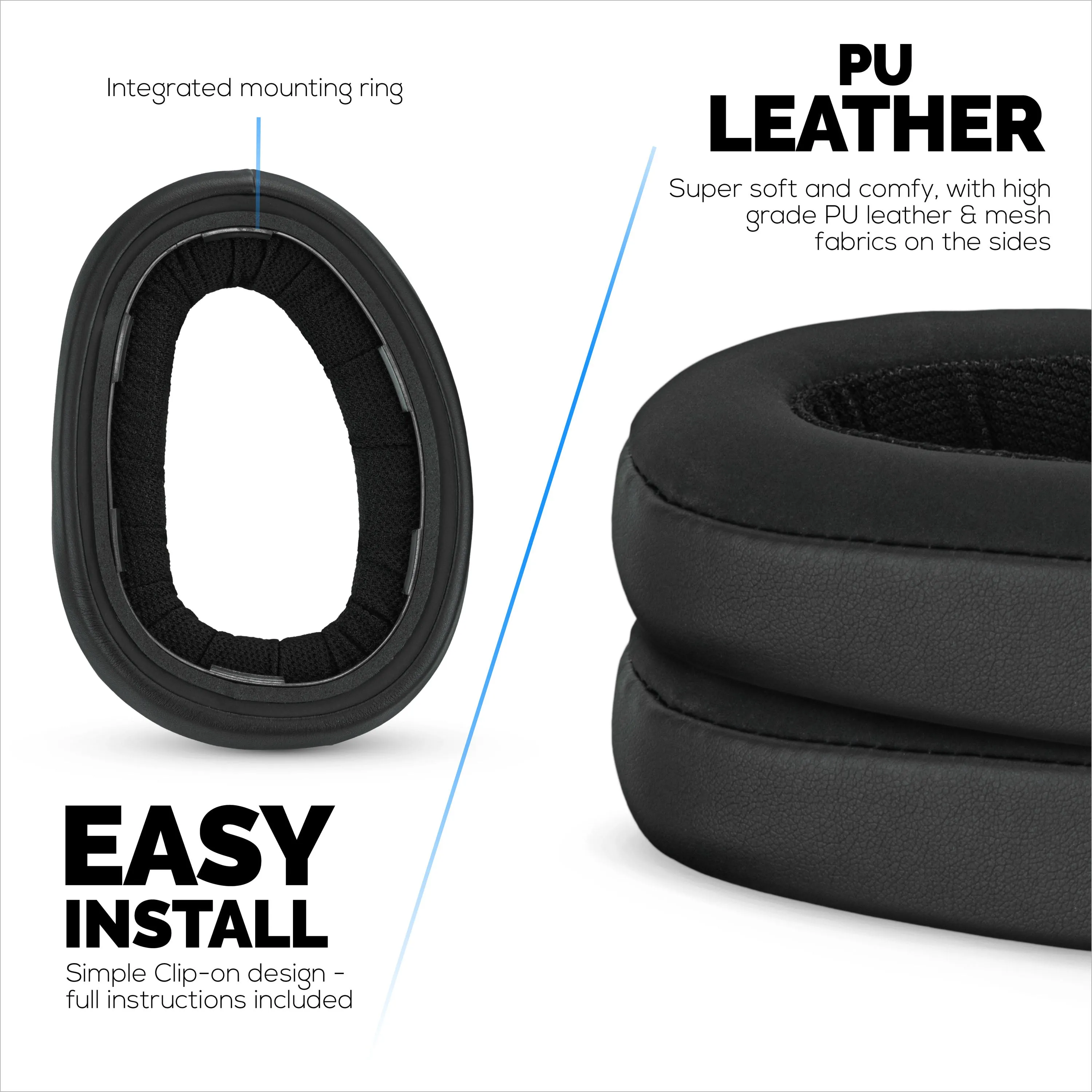Replacement Earpads for for Sennheiser GSP500, GSP550, GSP600 & GSP670 Headphones - PU Leather & Memory Foam