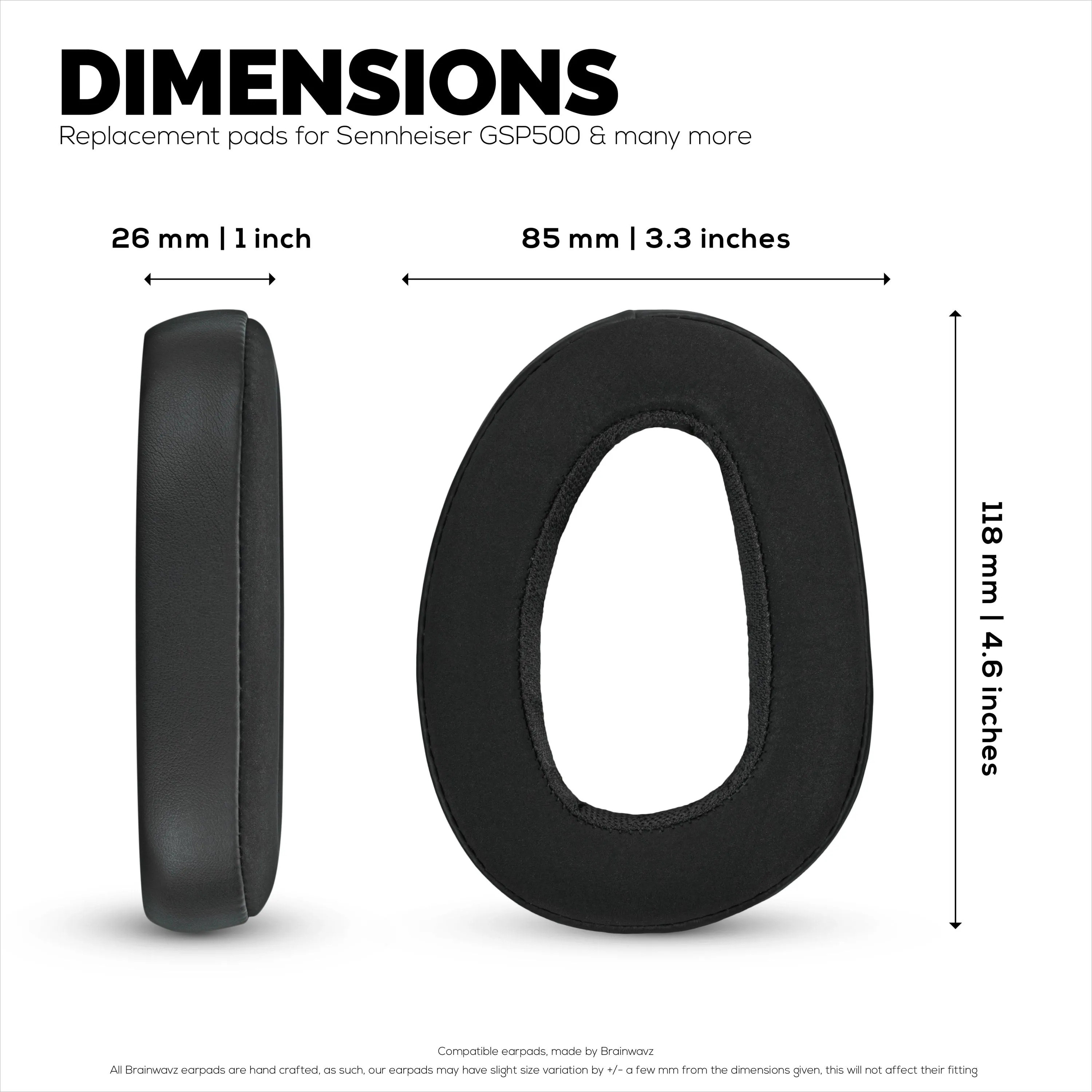 Replacement Earpads for for Sennheiser GSP500, GSP550, GSP600 & GSP670 Headphones - PU Leather & Memory Foam