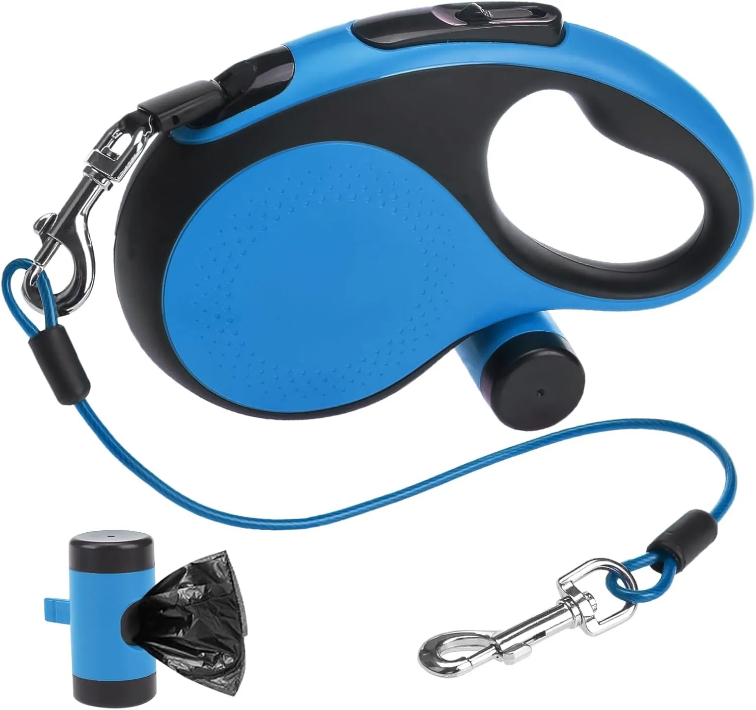 SCENEREAL Retractable Dog Leash for Small Medium Large Dogs up to 110lbs, 26ft 360 Tangle-Free Nylon Tape with Anti-Chewing Wire Rope&Waste Bag Dispenser, Heavy Duty Long Durable One-Handed Brake
