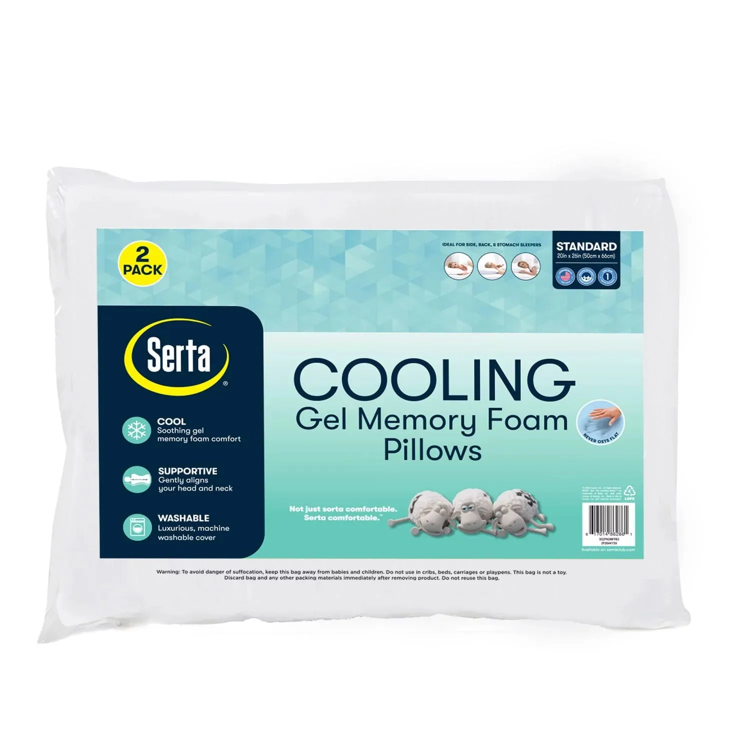 Serta Bed Pillows Cooling Gel Memory Foam Cluster Standard Size (2-Pack)
