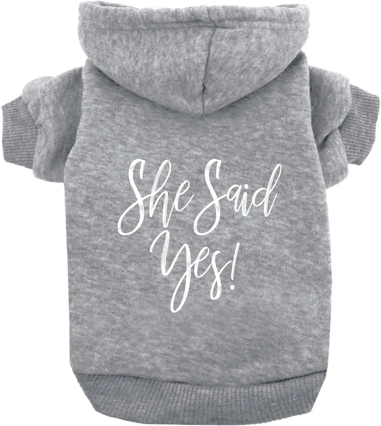 She Said Yes! Wedding Engagement Announcement Dog Hoodie Fleece Lined Pullover Sweatshirt with Leash Hole (Grey, 3X-Large 332)