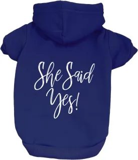 She Said Yes! Wedding Engagement Announcement Dog Hoodie Fleece Lined Pullover Sweatshirt with Leash Hole (Royal Blue, 3X-Large 332)