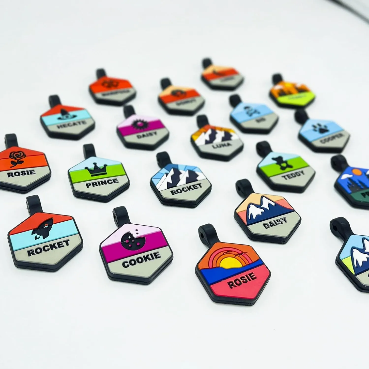 Silent Dog Tag Personalized with 5 Lines of Custom Deep Engraved Durable Soundless Silicone Pet ID Name Tag Hexagon Forest Night