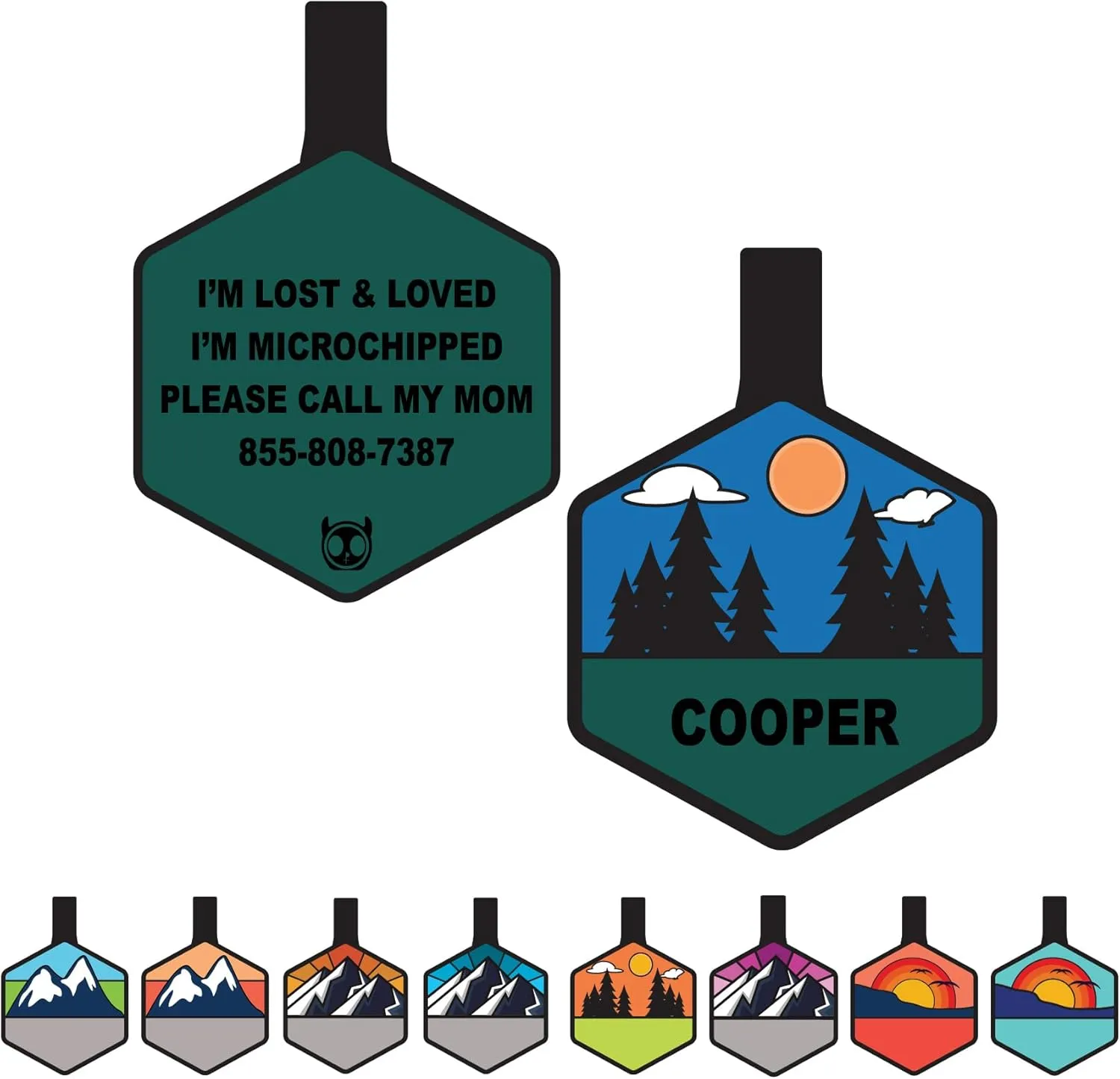 Silent Dog Tag Personalized with 5 Lines of Custom Deep Engraved Durable Soundless Silicone Pet ID Name Tag Hexagon Forest Night