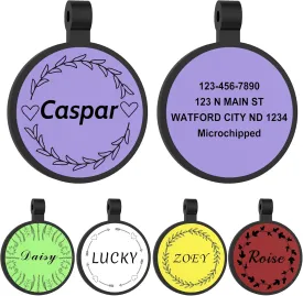 Silicone Dog Tags - GISUERY Silent Dog Tag - No More Jingling and Waterproof - Personalized Indoor Dog Tag with Double-Sided Engraving - Soundless Puppy Kitten Pet ID Tag (Round - Vine)