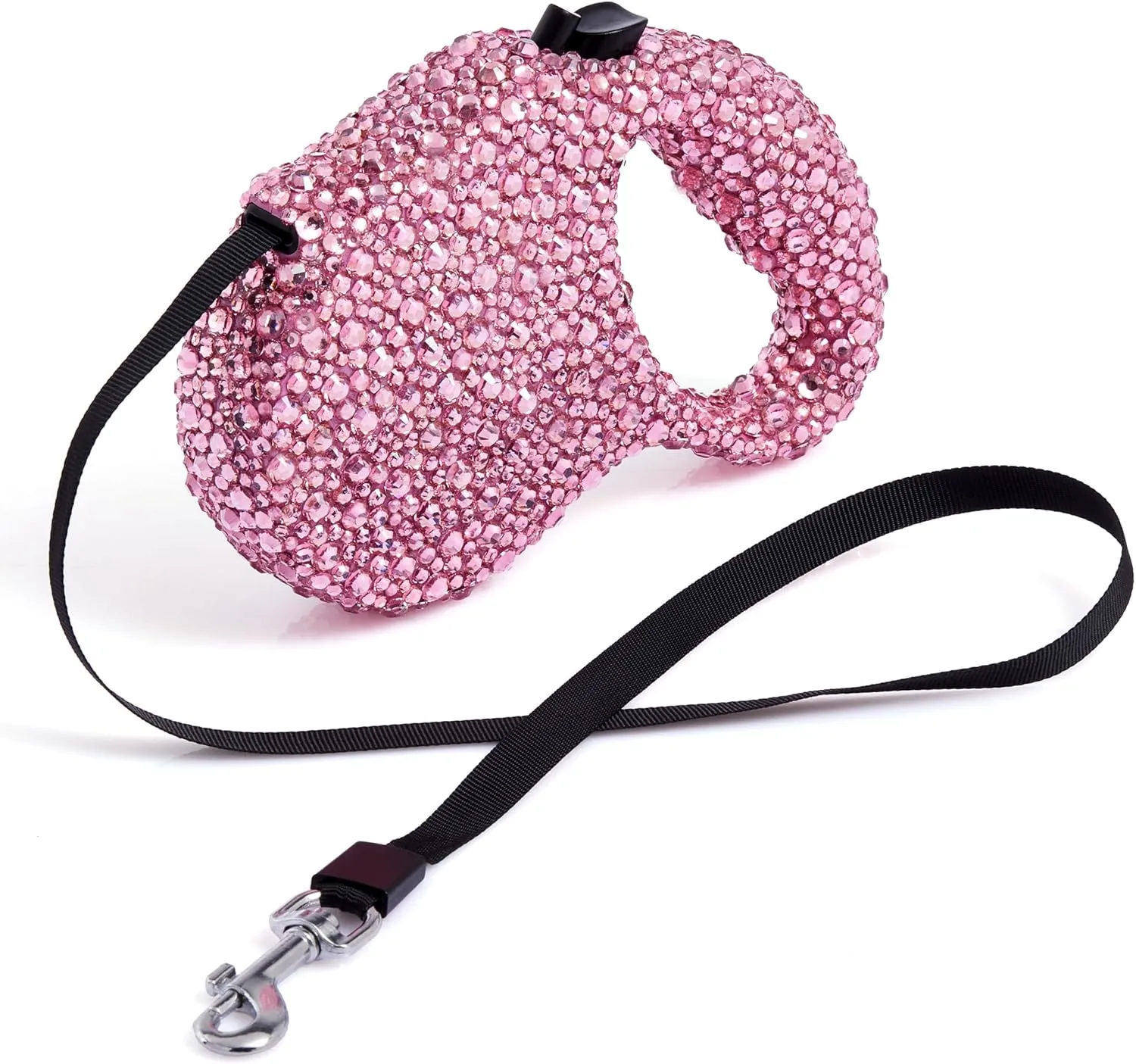 Sparkle Retractable Dog Leash,Pink Rhinestone Pet Walking Leash for Small Medium Dog Cat,Bling Small Puppy Leash,Durable 16 ft Strong Nylon Tape,360Tangle-Free,One-Handed Brake, Pause, Lock