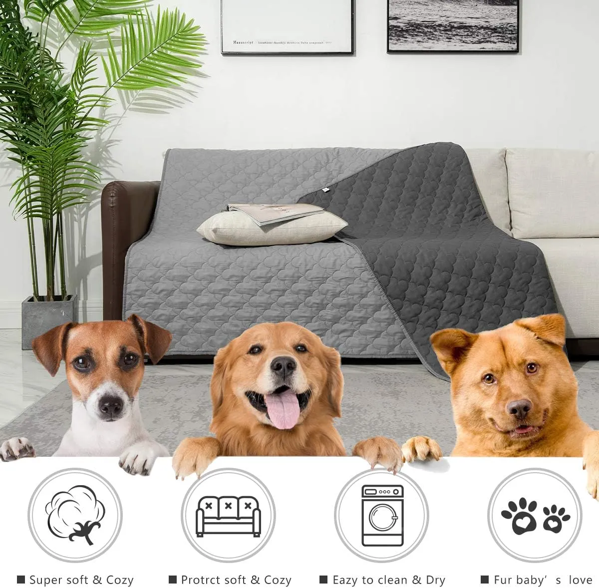 SPXTEX Dog Bed Cover Washable Pee Pads Dog Blankets for Puppy Large Dog Cat,Sofa Reversible Changing Pad Reusable 1 Piece82"x102",Dark Grey Grey