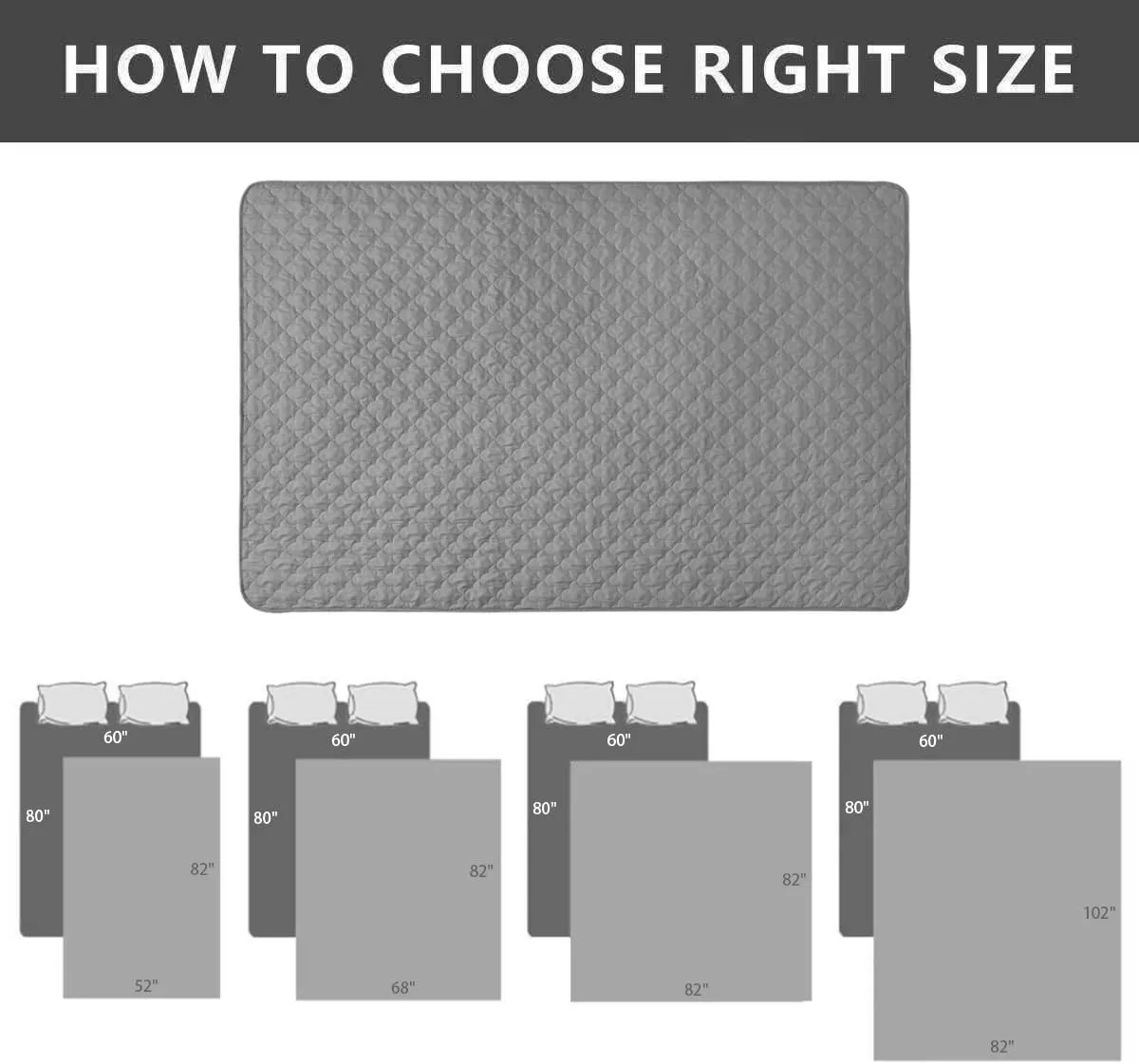 SPXTEX Dog Bed Cover Washable Pee Pads Dog Blankets for Puppy Large Dog Cat,Sofa Reversible Changing Pad Reusable 1 Piece82"x102",Dark Grey Grey
