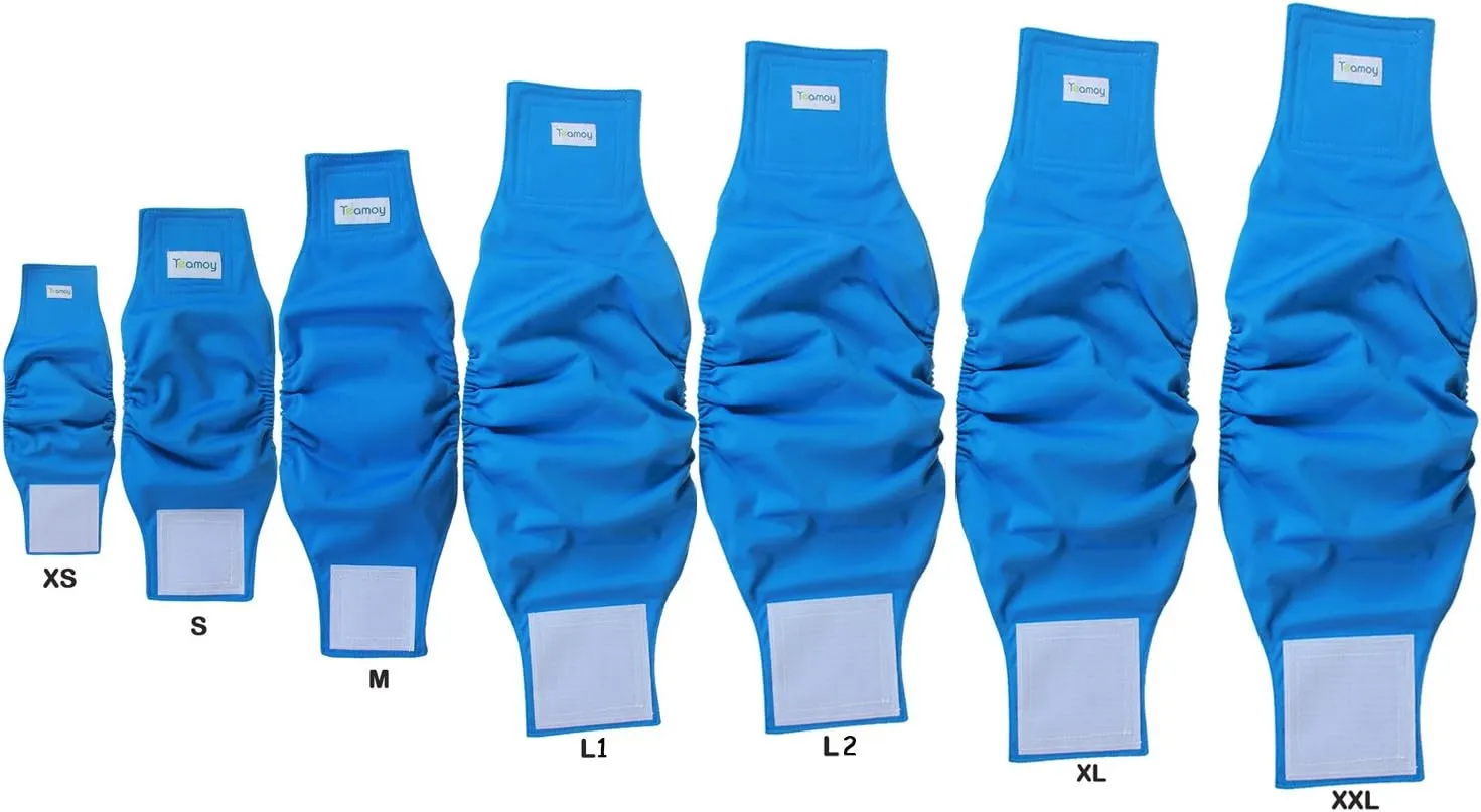 Teamoy Reusable Wrap Diapers for Male Dogs, Washable Puppy Belly Band Pack of 3 (XS, 7"-9" Waist, Orange  Denim  Fat Smile)