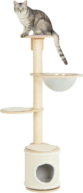 TRIXIE Mateo 54.3-in. Wall Mounted Cat Tree with Sisal Scratching Posts, Condo, Bubble Capsule Hammock, and 3 Platforms, Natural/White