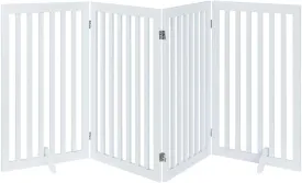 unipaws Freestanding Tall Dog Gate, Foldable Pet Fence, Indoor Wood Barrier, Assembly Free Stair Gate with 2PCS Support Feet (91cm H, 4Panels, White)