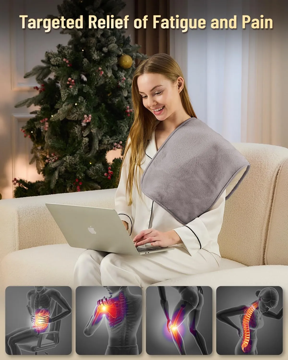 USB to USB C, 18W Fast Heated Pad 24"x 12", USB Heating Pad, Car Heating Pad, Heat Settings, Electric Heating Pads for Back, Machine Washable, Auto Shut Off, Back Pain Relief/Period Cramps, Grey