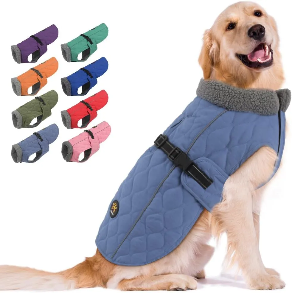 Winter Coats for Dogs - Warm Fleece Jacket with Reflective Safety Features, Adjustable, Blue M
