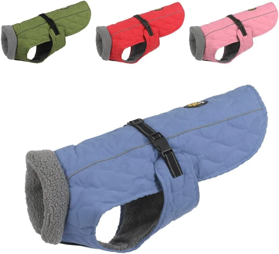 Winter Coats for Dogs - Warm Fleece Jacket with Reflective Safety Features, Adjustable, Blue M