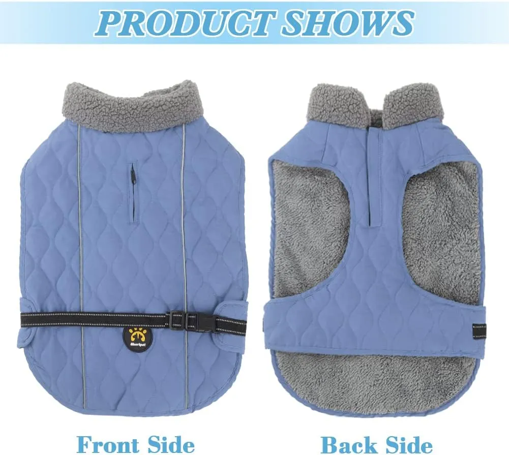 Winter Coats for Dogs - Warm Fleece Jacket with Reflective Safety Features, Adjustable, Blue M