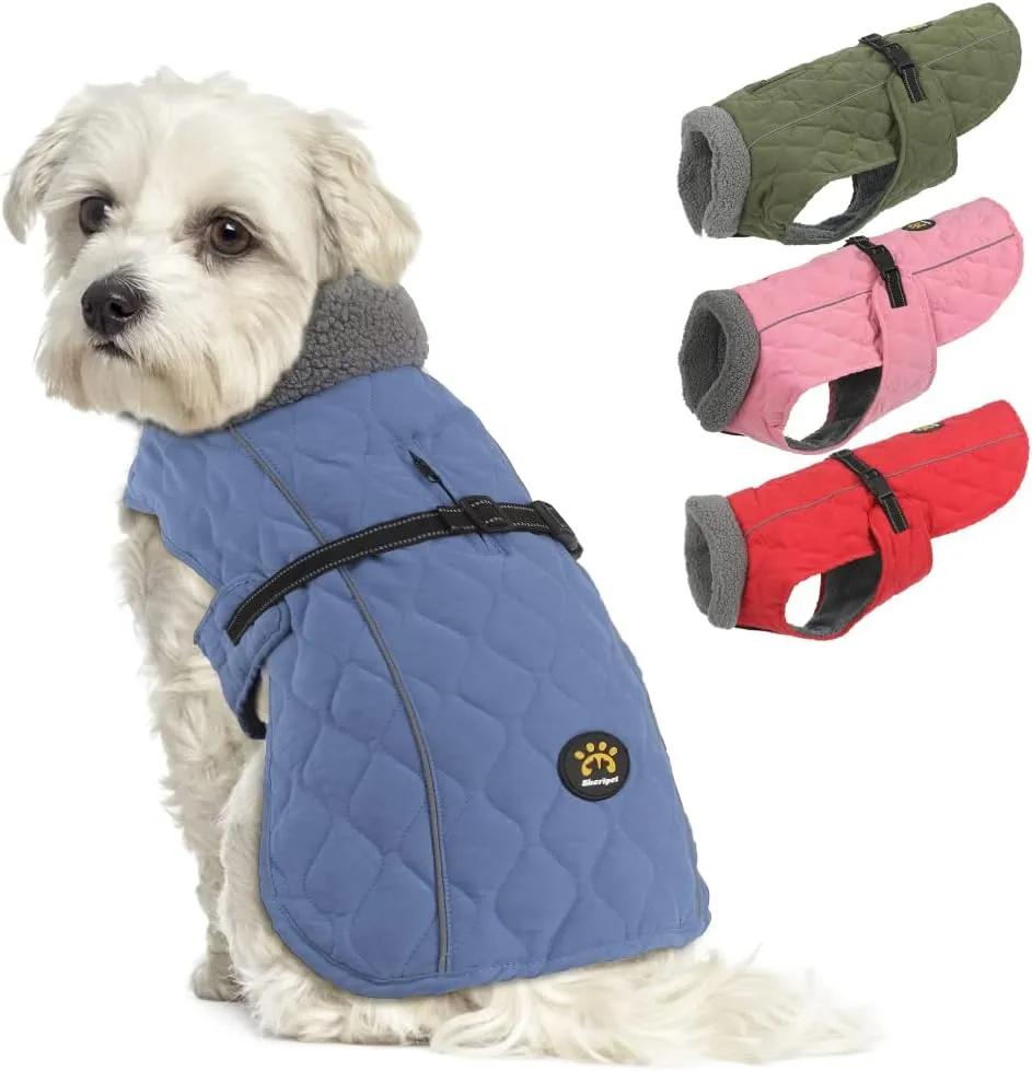 Winter Coats for Dogs - Warm Fleece Jacket with Reflective Safety Features, Adjustable, Blue M