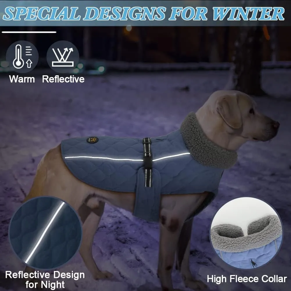 Winter Coats for Dogs - Warm Fleece Jacket with Reflective Safety Features, Adjustable, Blue M
