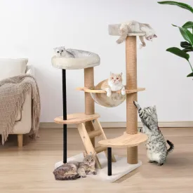 Wood Cat Tree Tower - Modern Cat Tree Tower for Indoor Cats 40" Tall Wooden Condo with Plush Perch, Large Space Capsule, Platforms, Sisal Scratching Posts, Removable Pads for Cats (Natural)