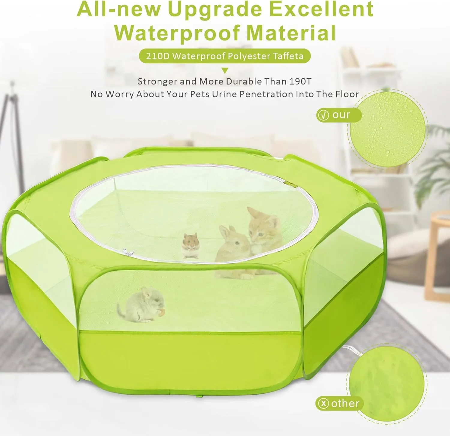 XIRGS Small Animal Playpen, Pet Playpen for Cat/Rabbit/Hamster/Guinea Pig/Bunny/Ferret/Kitten Toys Chick Brooder Box Cage Tent Pop Up Play Pen with Cover, Portable Play Yard Indoor Outdoor Waterproof