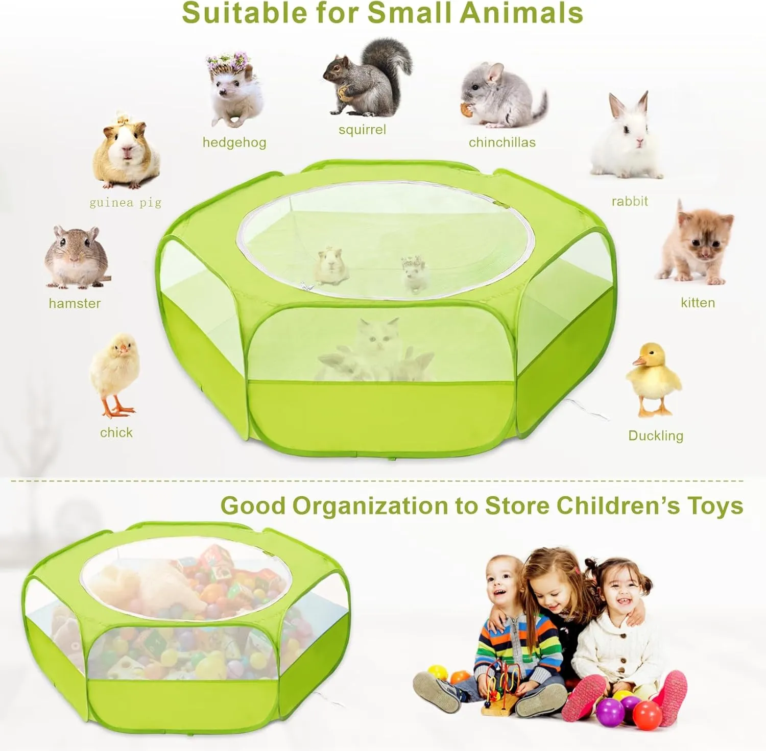 XIRGS Small Animal Playpen, Pet Playpen for Cat/Rabbit/Hamster/Guinea Pig/Bunny/Ferret/Kitten Toys Chick Brooder Box Cage Tent Pop Up Play Pen with Cover, Portable Play Yard Indoor Outdoor Waterproof