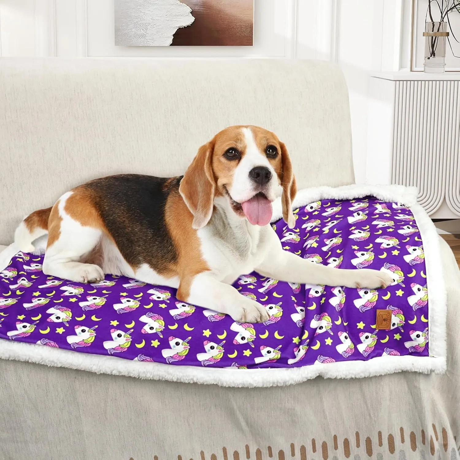 XPUDAC Waterproof Dog Blankets for Small Large Dogs, Pet Couch Cover Protection, Washable Soft Sherpa Fleece Leakproof Bed Blanket for Furniture Protector, Purple-S