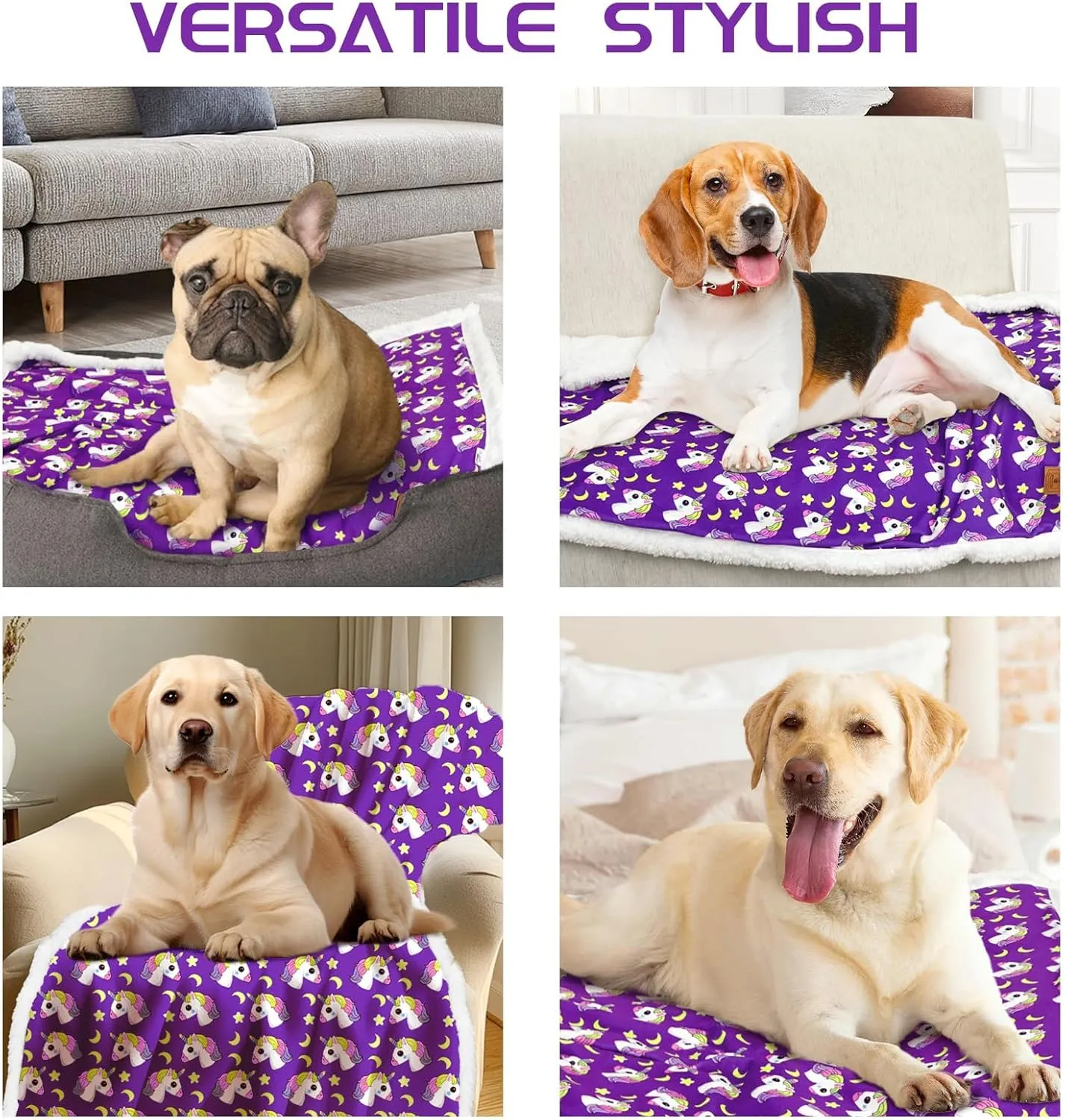 XPUDAC Waterproof Dog Blankets for Small Large Dogs, Pet Couch Cover Protection, Washable Soft Sherpa Fleece Leakproof Bed Blanket for Furniture Protector, Purple-S