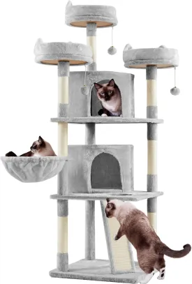 Yaheetech 68.5in Multi-Level Cat Tree Large Cat Tower with Sisal-Covered Scratching Board & Scratching Posts, Cozy Perches, Stable Cat Tower Cat Condo Pet Play House, Light Gray