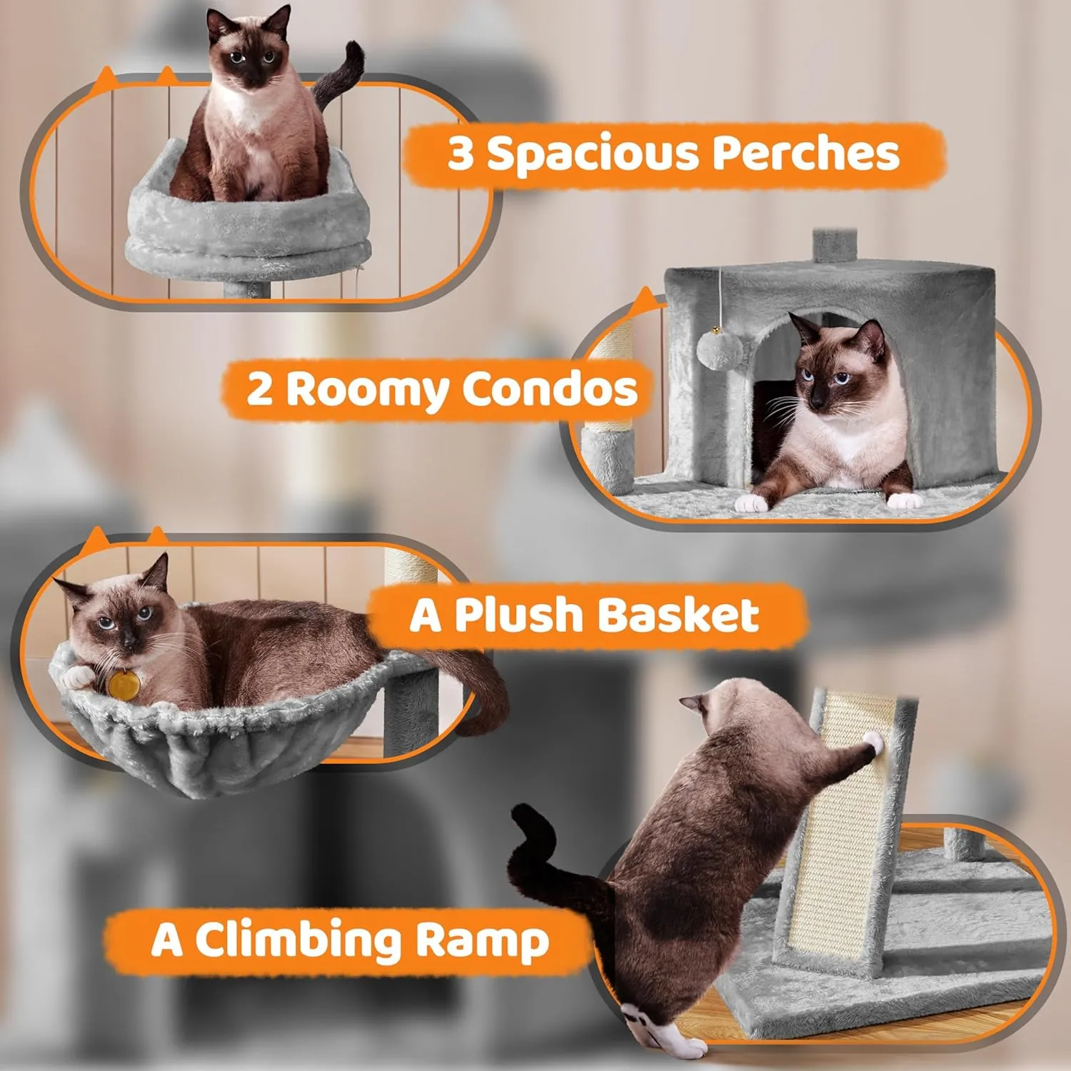 Yaheetech 68.5in Multi-Level Cat Tree Large Cat Tower with Sisal-Covered Scratching Board & Scratching Posts, Cozy Perches, Stable Cat Tower Cat Condo Pet Play House, Light Gray