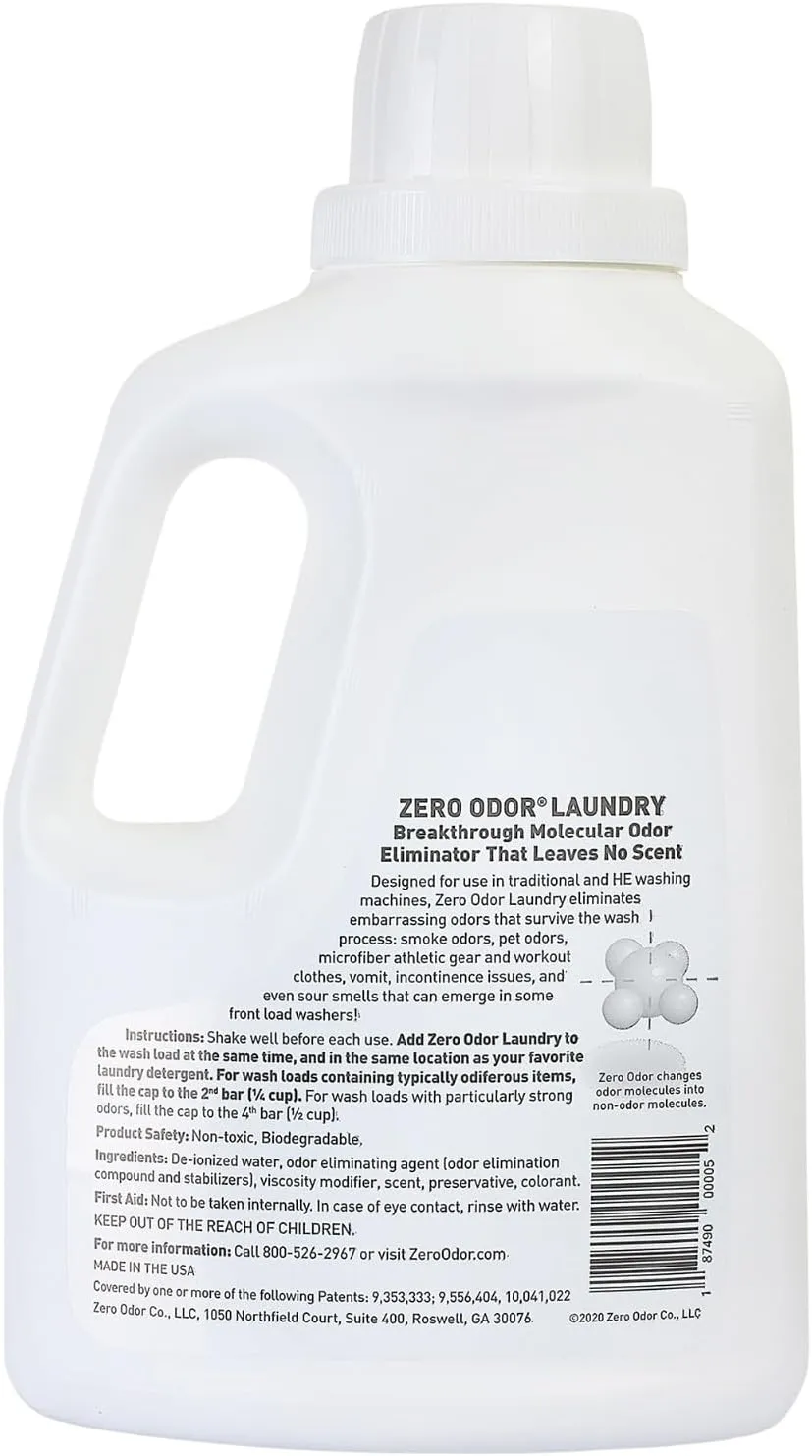 Zero Odor  Laundry Odor Eliminator - Permanently Eliminate laundry Odor  Patented Molecular Technology Best For Clothes, Towels & Linens, Shoes, Bags, Etc. - rinse and refresh Again, 64oz