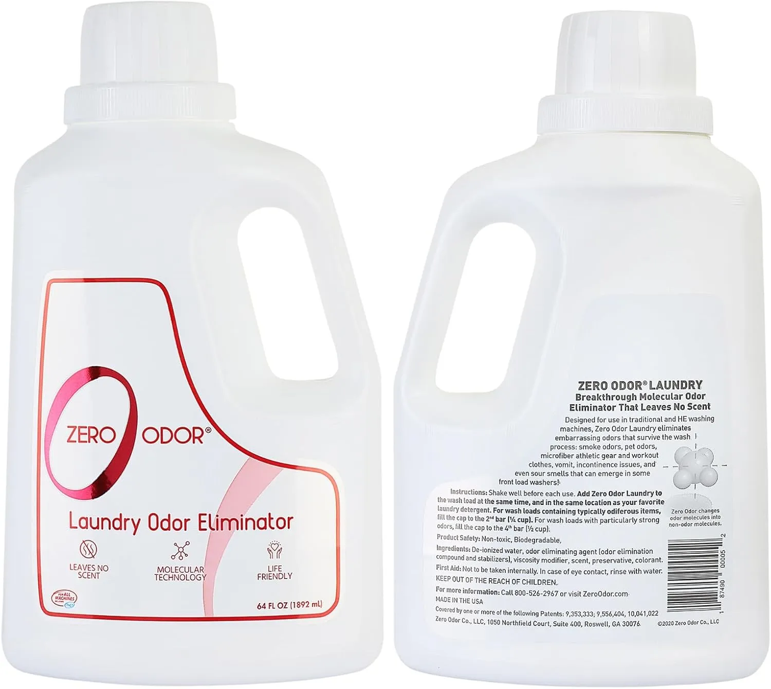 Zero Odor  Laundry Odor Eliminator - Permanently Eliminate laundry Odor  Patented Molecular Technology Best For Clothes, Towels & Linens, Shoes, Bags, Etc. - rinse and refresh Again, 64oz